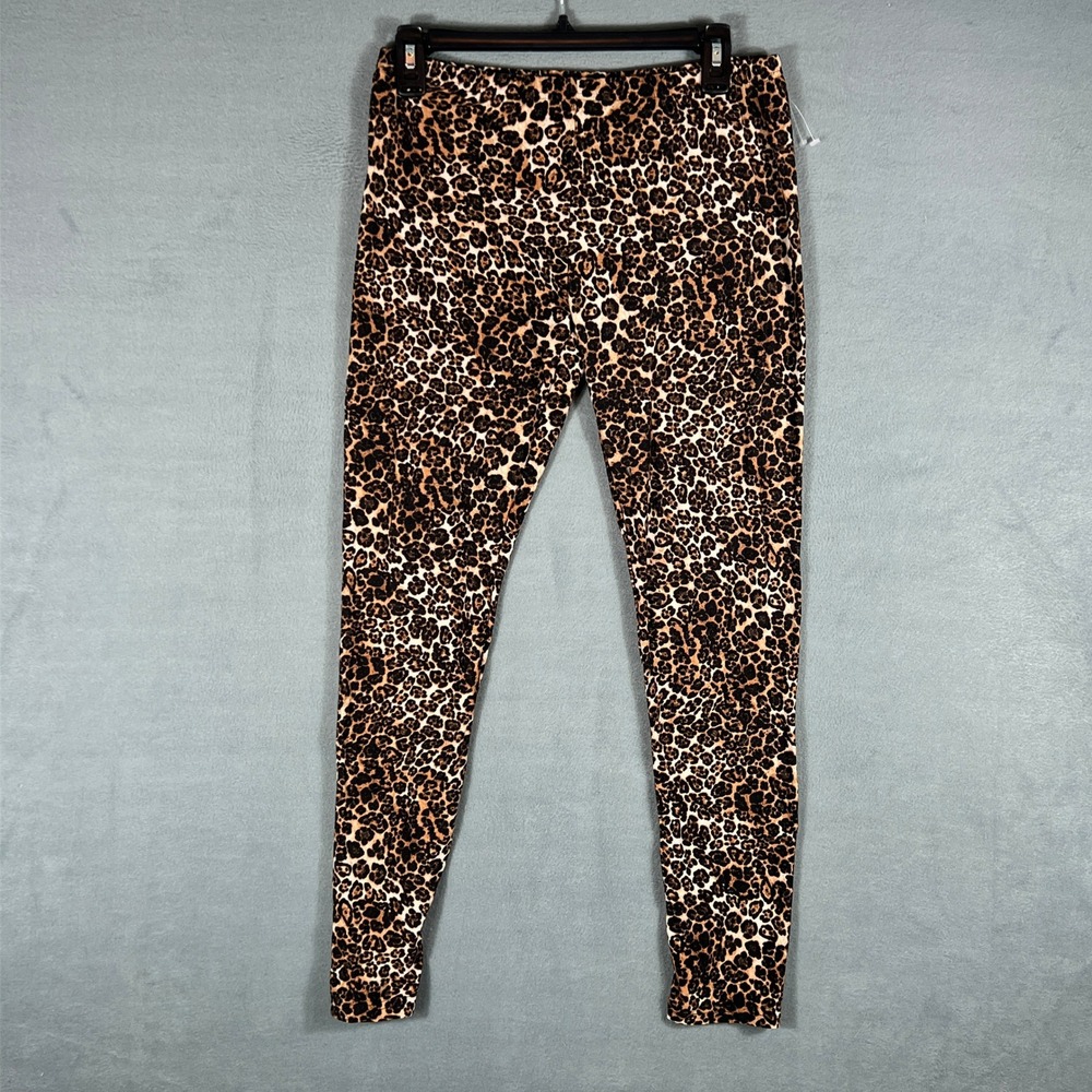 Bobbie Brooks Ladies Leggings L Brown Leopard Print Slim Fit Full Length Vintage